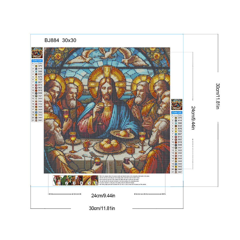 Glass Painting Jesus Supper - Full Round Drill Diamond Painting 30*30CM