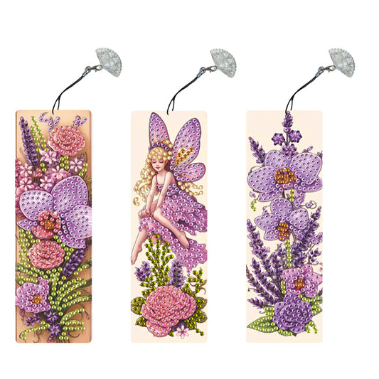 3Pcs Special Shape Orchid Fairy Diamond Painting Bookmark for Book Lovers