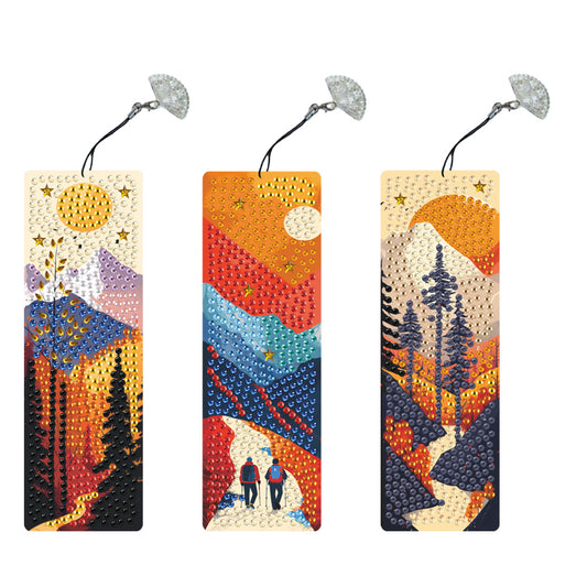 3Pcs Special Shape Hiking Scenery Diamond Painting Bookmark for Book Lovers