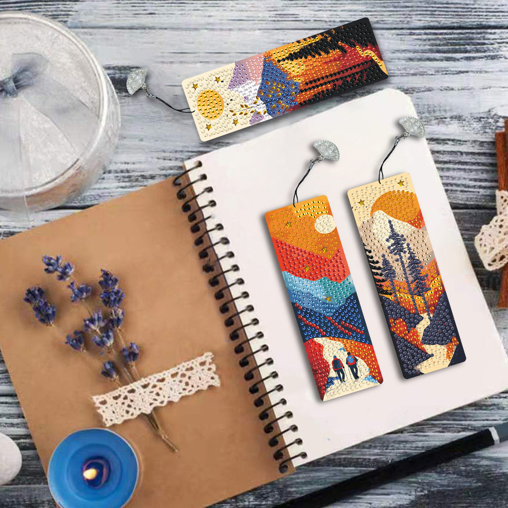 3Pcs Special Shape Hiking Scenery Diamond Painting Bookmark for Book Lovers