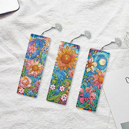 3Pcs Special Shape Flowers Diamond Painting Bookmark with Pendant for Book Lover