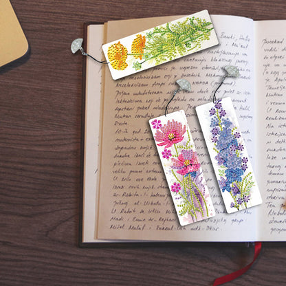 3Pcs Special Shape Flowers Diamond Painting Bookmark with Pendant for Book Lover