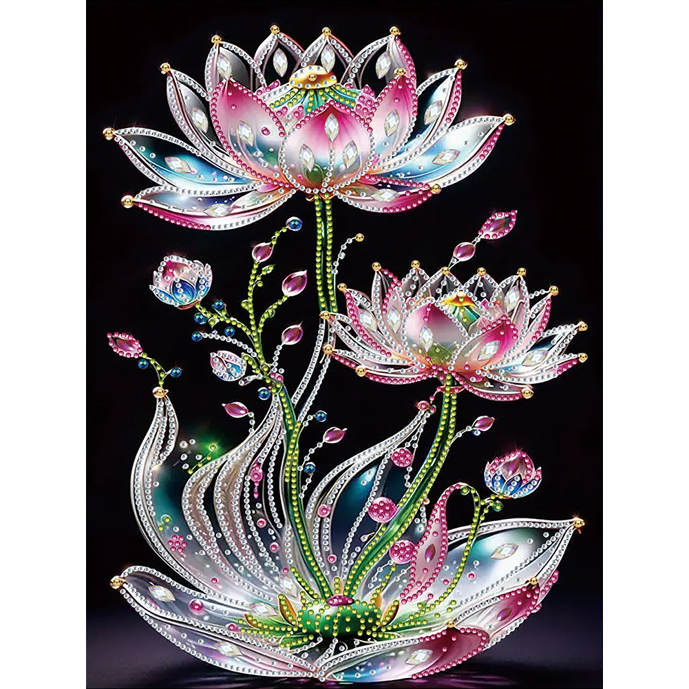 Water Drop Lotus - Partial Special-Shaped Drill Diamond Painting 30*40CM