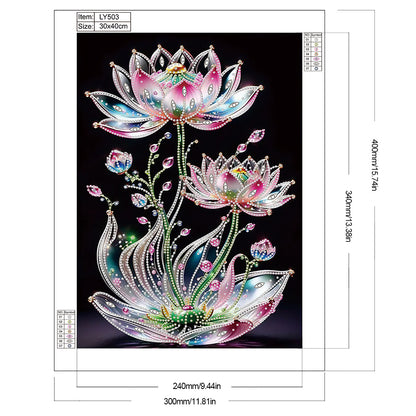 Water Drop Lotus - Partial Special-Shaped Drill Diamond Painting 30*40CM