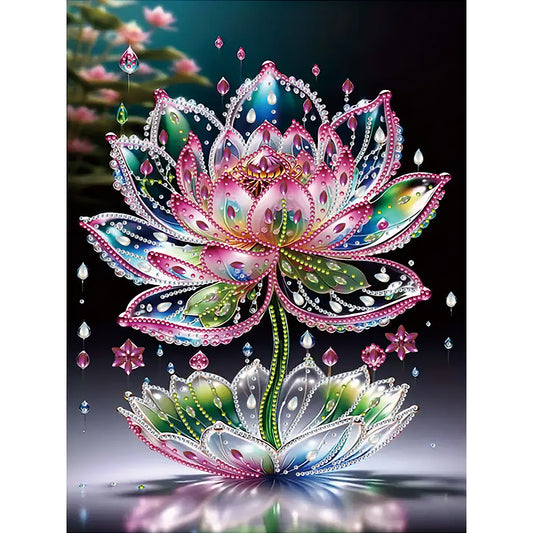 Water Drop Lotus - Partial Special-Shaped Drill Diamond Painting 30*40CM