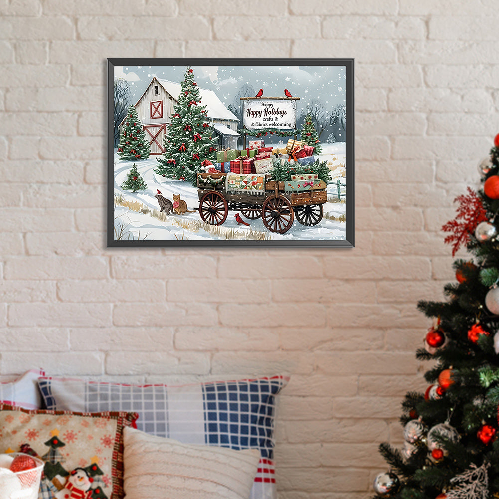 Snow Scene House Street - Full Round Drill Diamond Painting 40*30CM