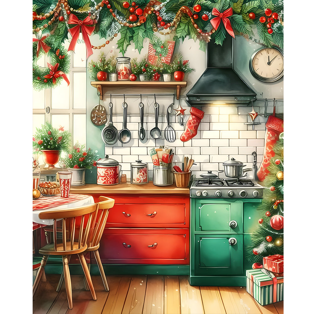 Christmas Atmosphere Kitchen - Full Round Drill Diamond Painting 40*50CM