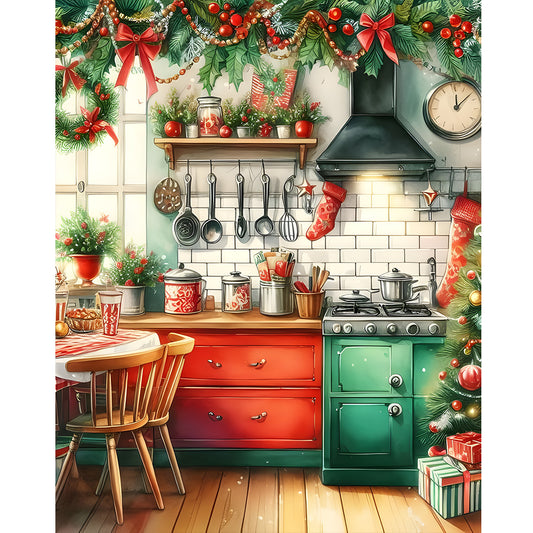 Christmas Atmosphere Kitchen - Full Round Drill Diamond Painting 40*50CM