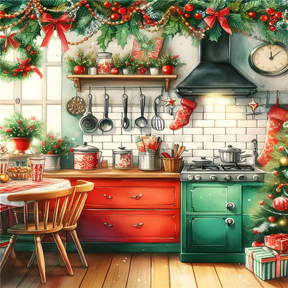 Christmas Atmosphere Kitchen - Full Round Drill Diamond Painting 40*50CM