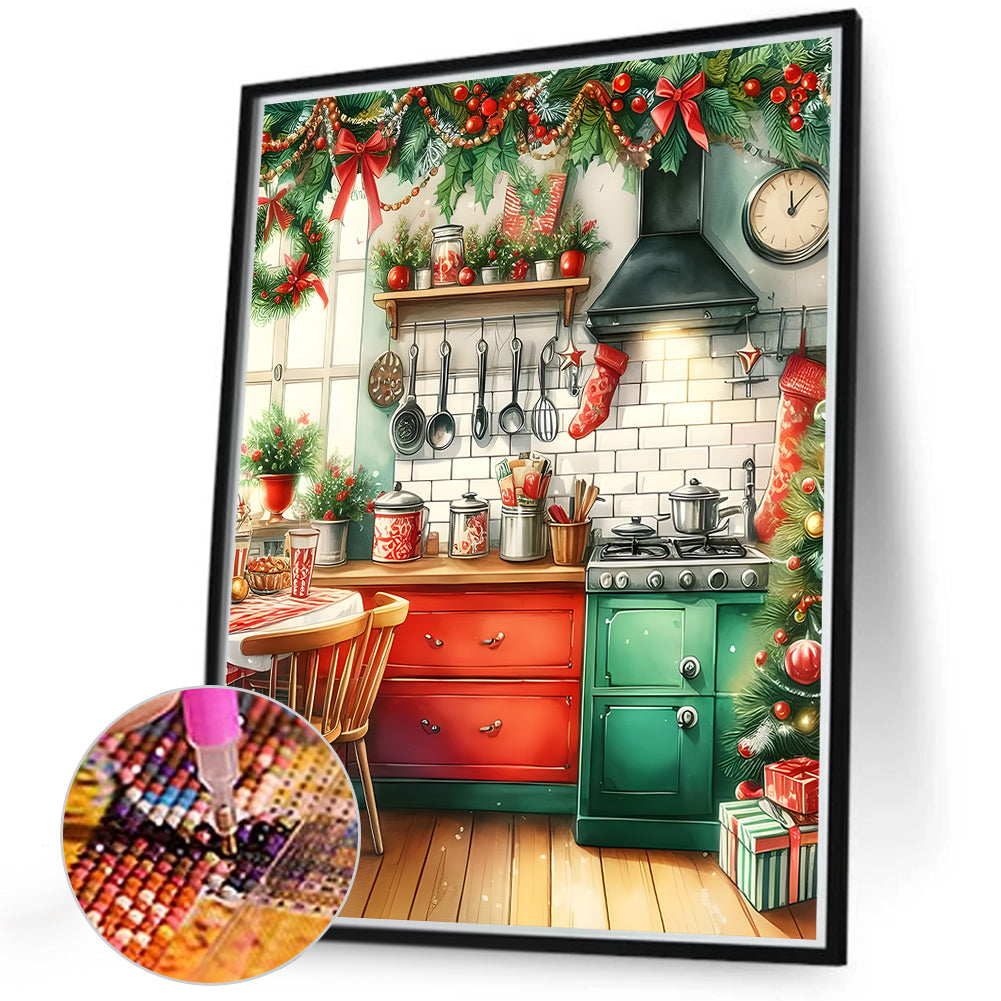 Christmas Atmosphere Kitchen - Full Round Drill Diamond Painting 40*50CM