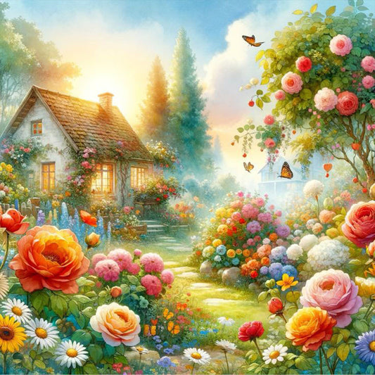 Small House Among Flowers - Full Round Drill Diamond Painting 30*30CM