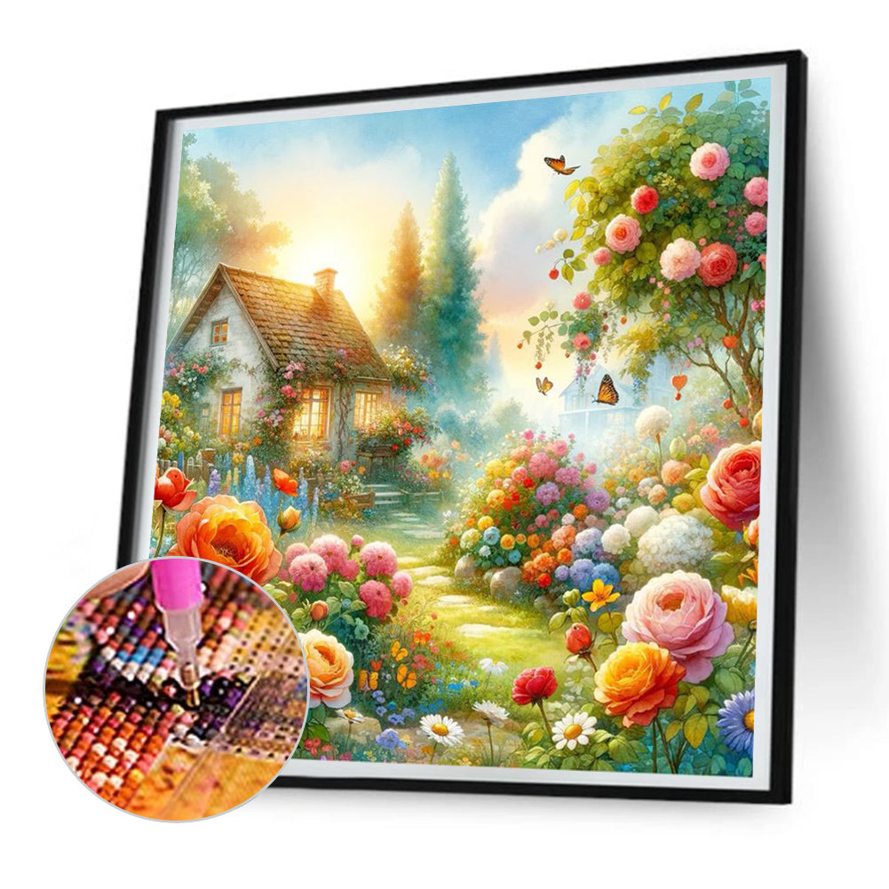 Small House Among Flowers - Full Round Drill Diamond Painting 30*30CM