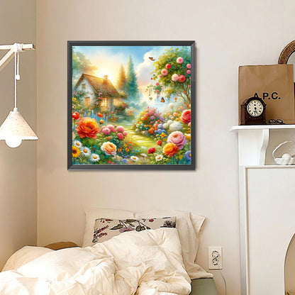 Small House Among Flowers - Full Round Drill Diamond Painting 30*30CM