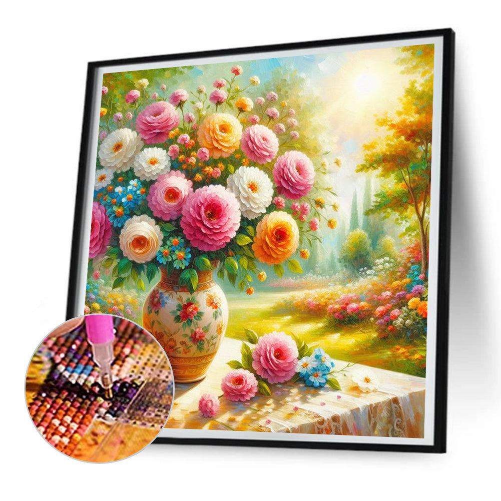 Vase Of Flowers In The Sun - Full Round Drill Diamond Painting 30*30CM