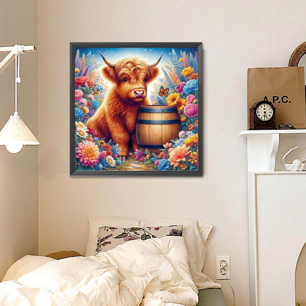 Flowers And Little Yak - Full Round Drill Diamond Painting 30*30CM