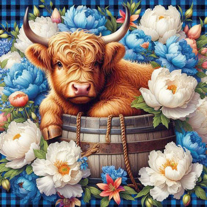 Flowers And Little Yak - Full Round Drill Diamond Painting 30*30CM