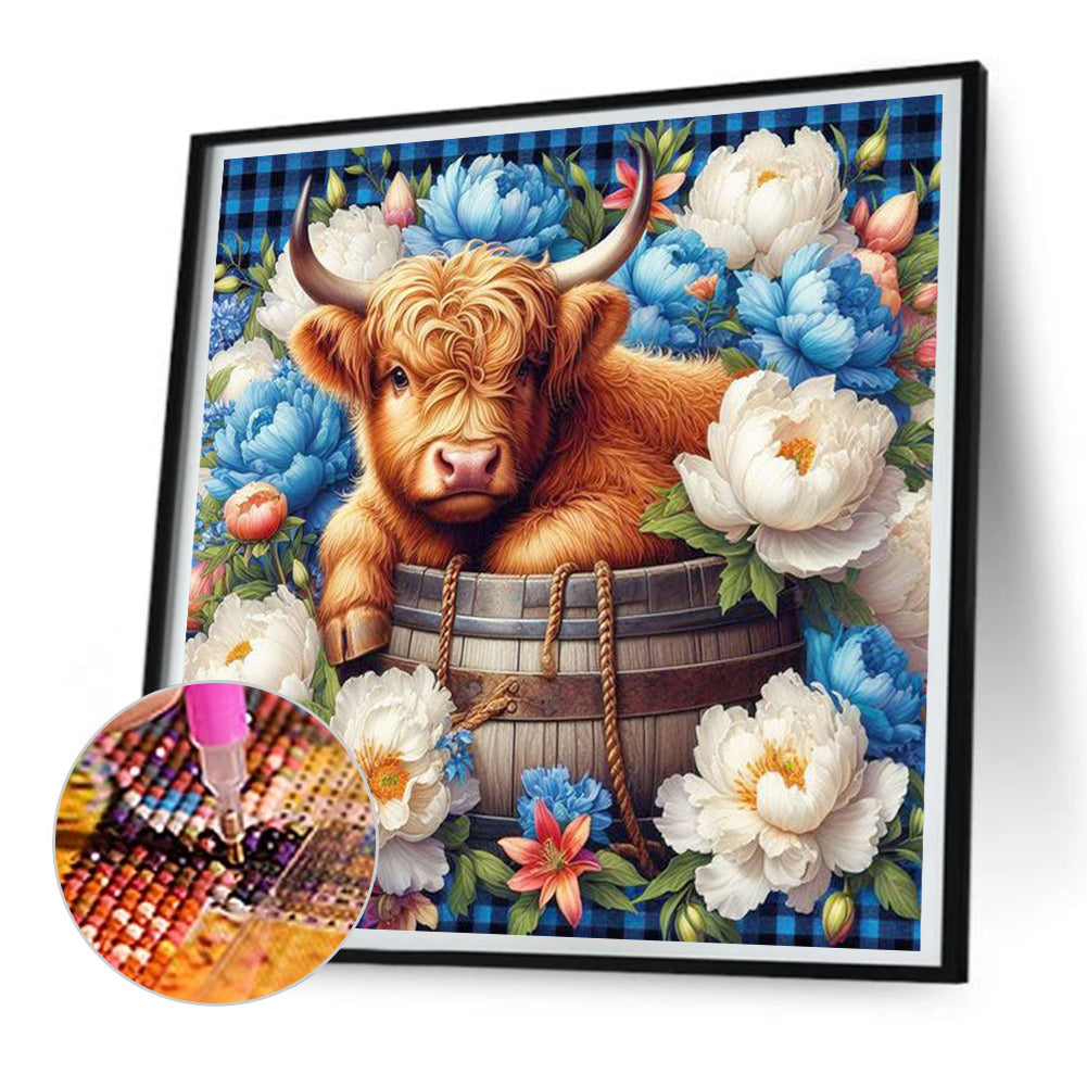 Flowers And Little Yak - Full Round Drill Diamond Painting 30*30CM