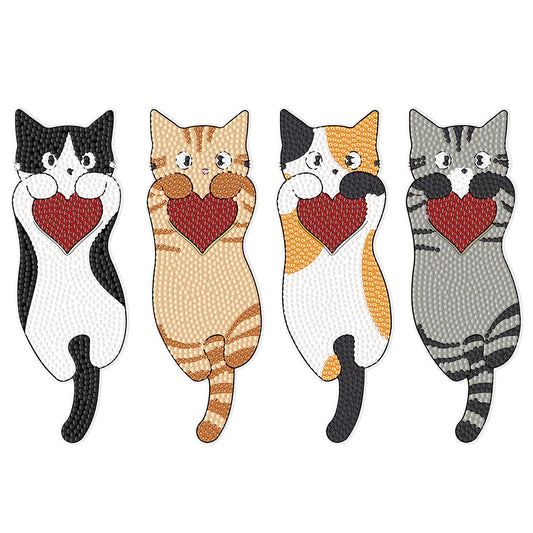 4Pcs Cat DIY Diamond Painting Bookmarks Making Kit Diamond Art Bookmark