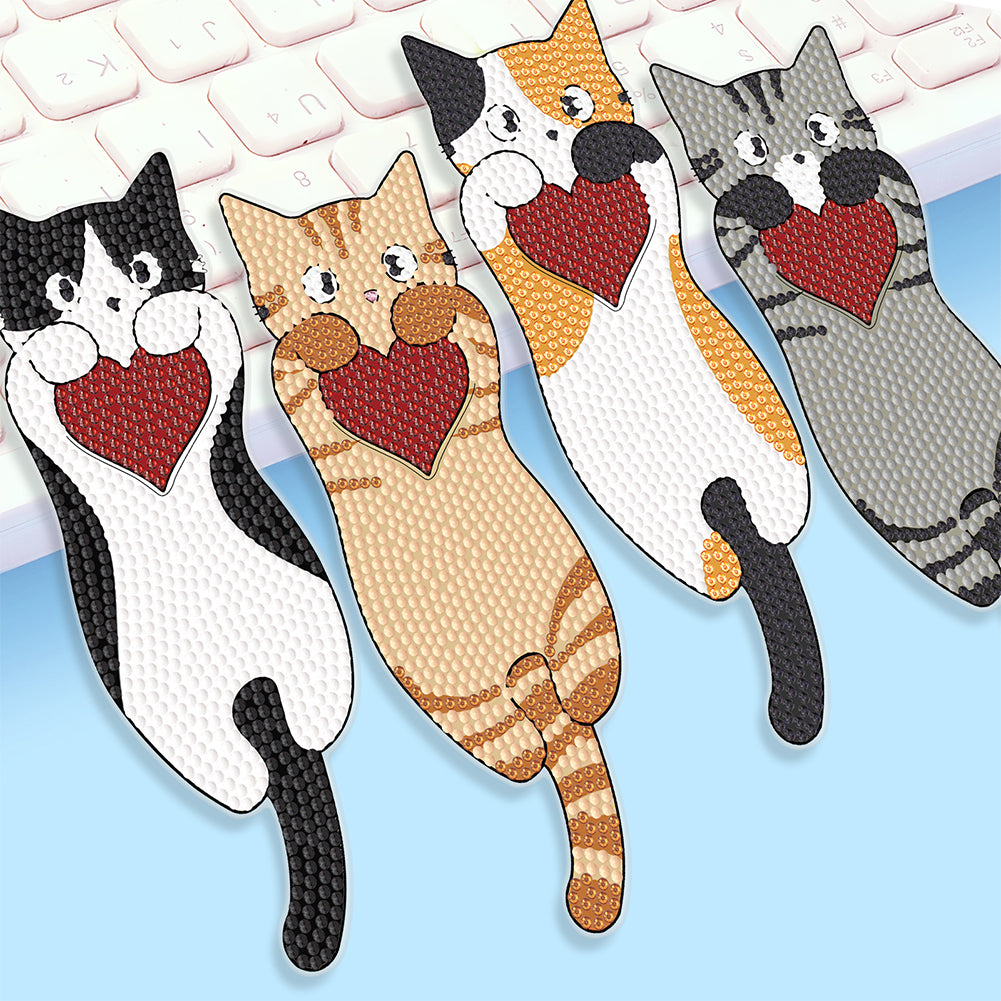 4Pcs Cat DIY Diamond Painting Bookmarks Making Kit Diamond Art Bookmark