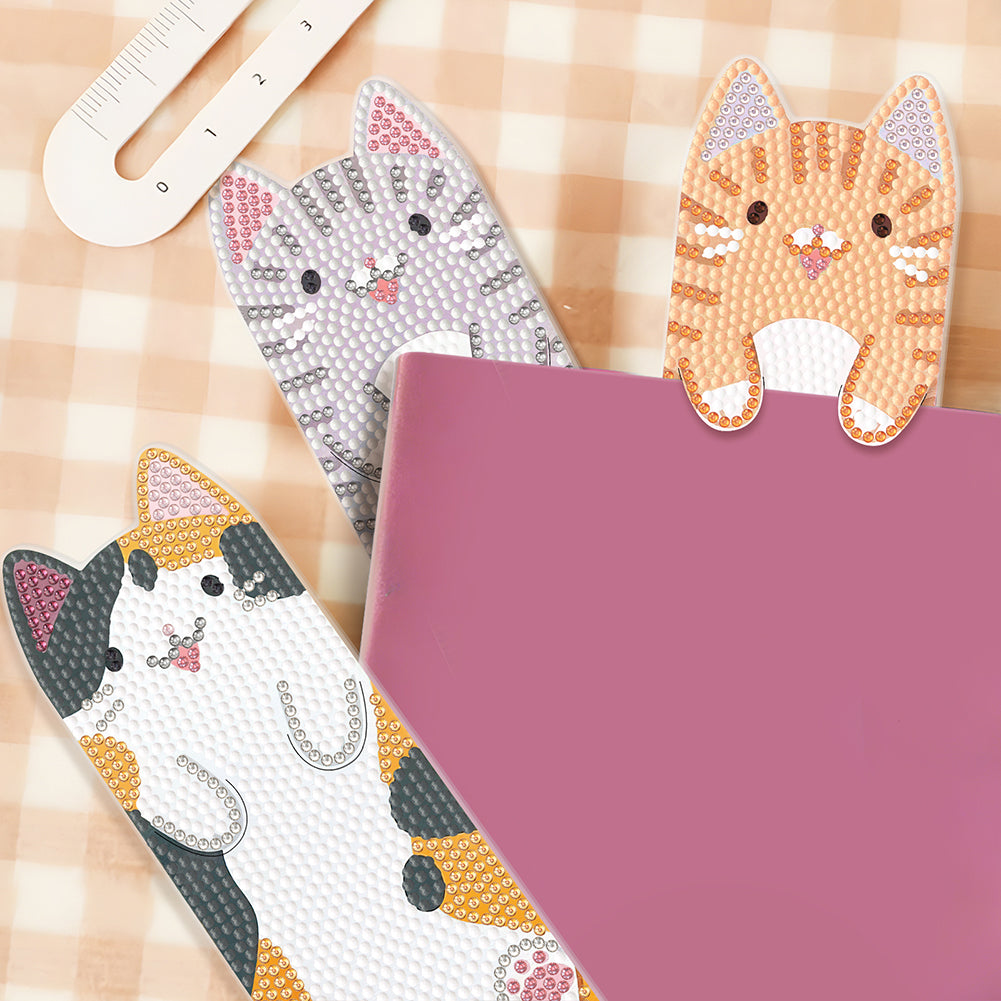 4Pcs Cat DIY Diamond Painting Bookmarks Making Kit Diamond Art Bookmark