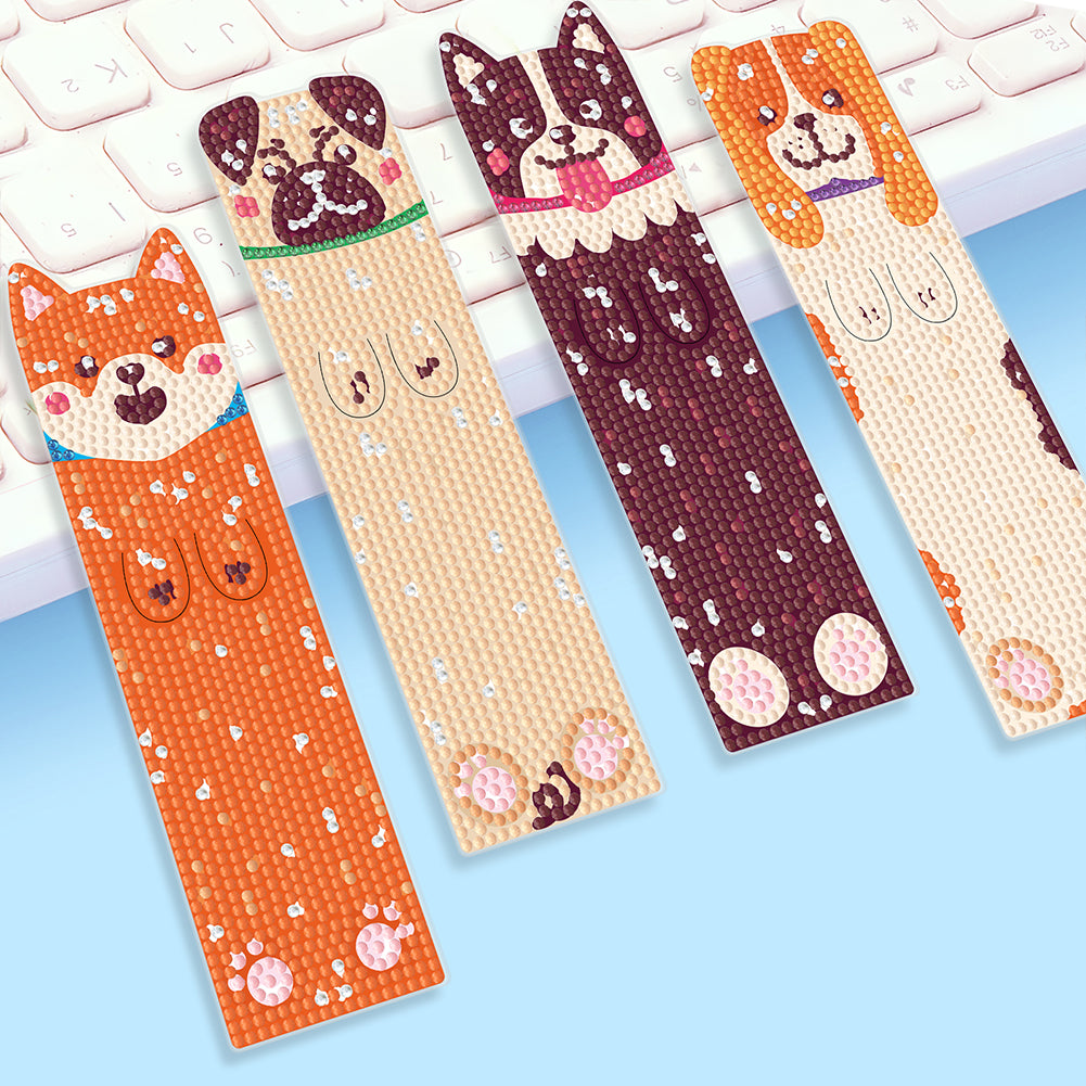 4Pcs Dog DIY Diamond Painting Bookmarks Making Kit Diamond Art Bookmark