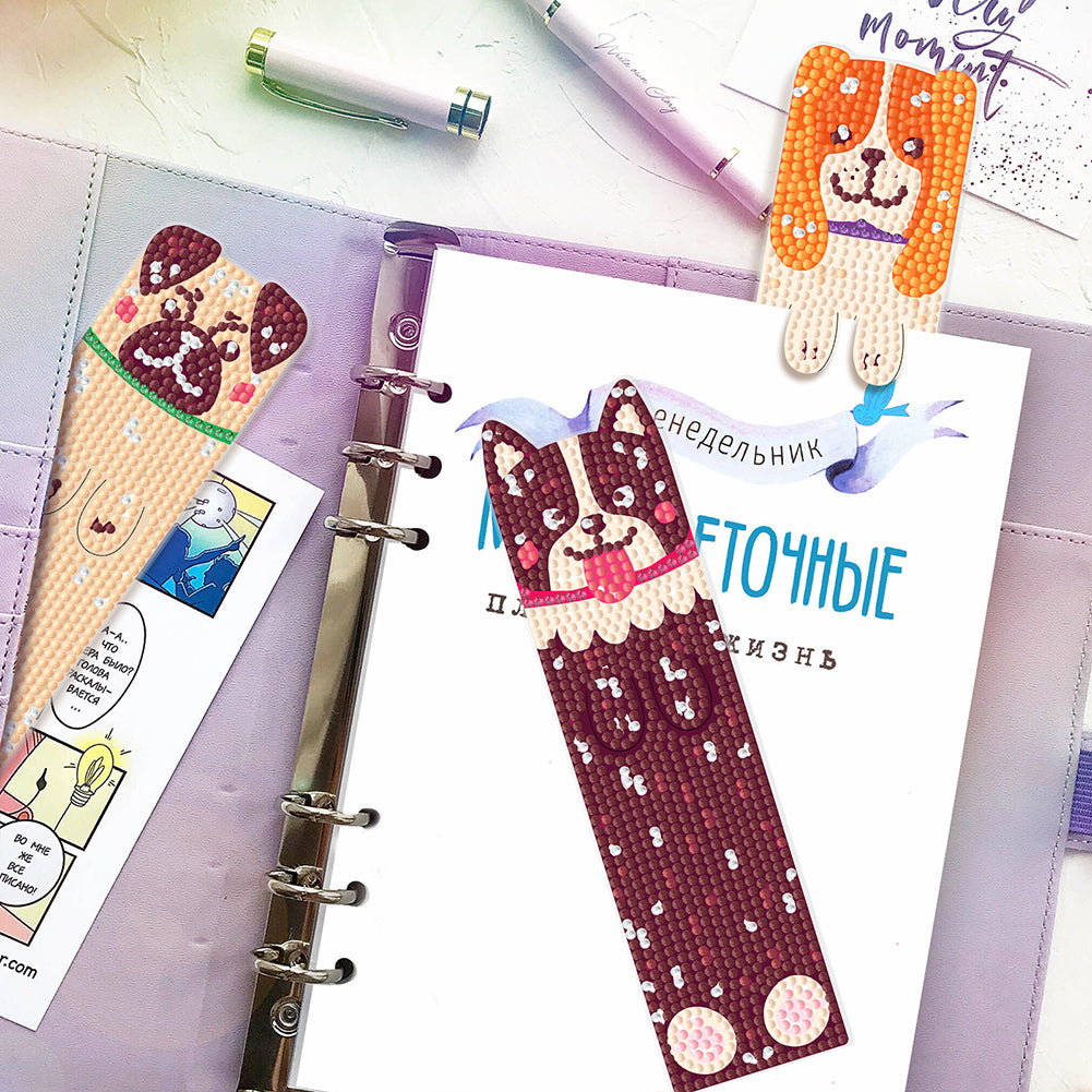 4Pcs Dog DIY Diamond Painting Bookmarks Making Kit Diamond Art Bookmark
