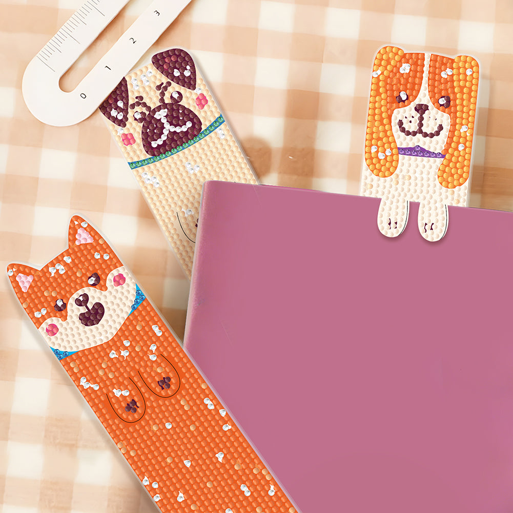4Pcs Dog DIY Diamond Painting Bookmarks Making Kit Diamond Art Bookmark