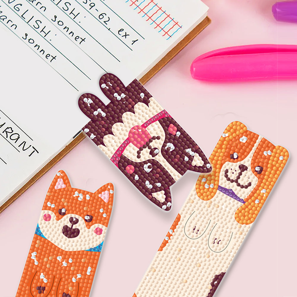 4Pcs Dog DIY Diamond Painting Bookmarks Making Kit Diamond Art Bookmark