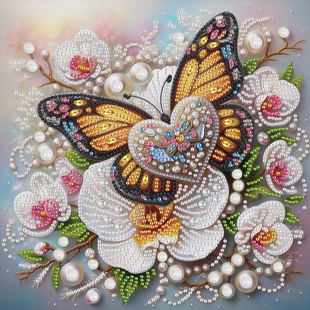 Orchid Love Butterfly - Partial Special-Shaped Drill Diamond Painting 30*30CM