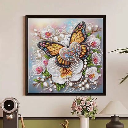 Orchid Love Butterfly - Partial Special-Shaped Drill Diamond Painting 30*30CM