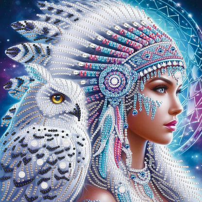 Indian Woman And White Owl - Partial Special-Shaped Drill Diamond Painting 30*30CM