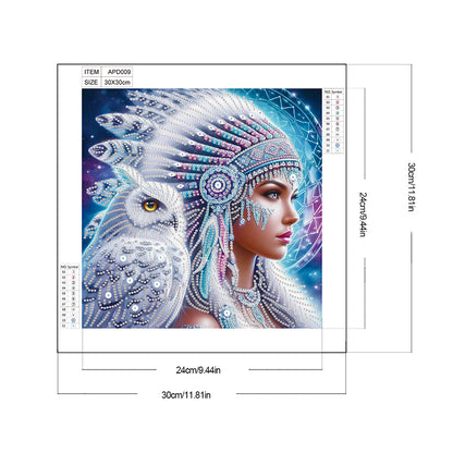 Indian Woman And White Owl - Partial Special-Shaped Drill Diamond Painting 30*30CM