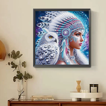 Indian Woman And White Owl - Partial Special-Shaped Drill Diamond Painting 30*30CM