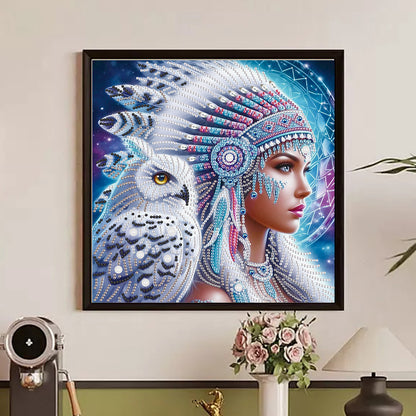 Indian Woman And White Owl - Partial Special-Shaped Drill Diamond Painting 30*30CM