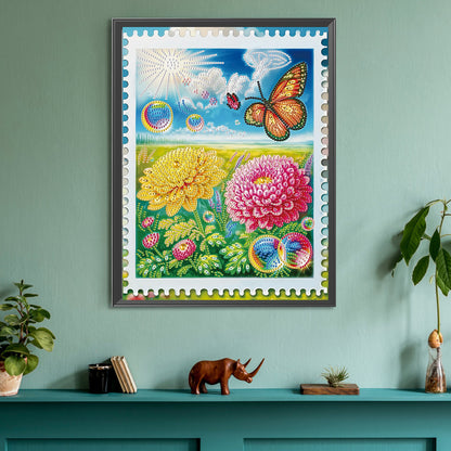 Chrysanthemum Lawn Butterfly - Partial Special-Shaped Drill Diamond Painting 30*40CM