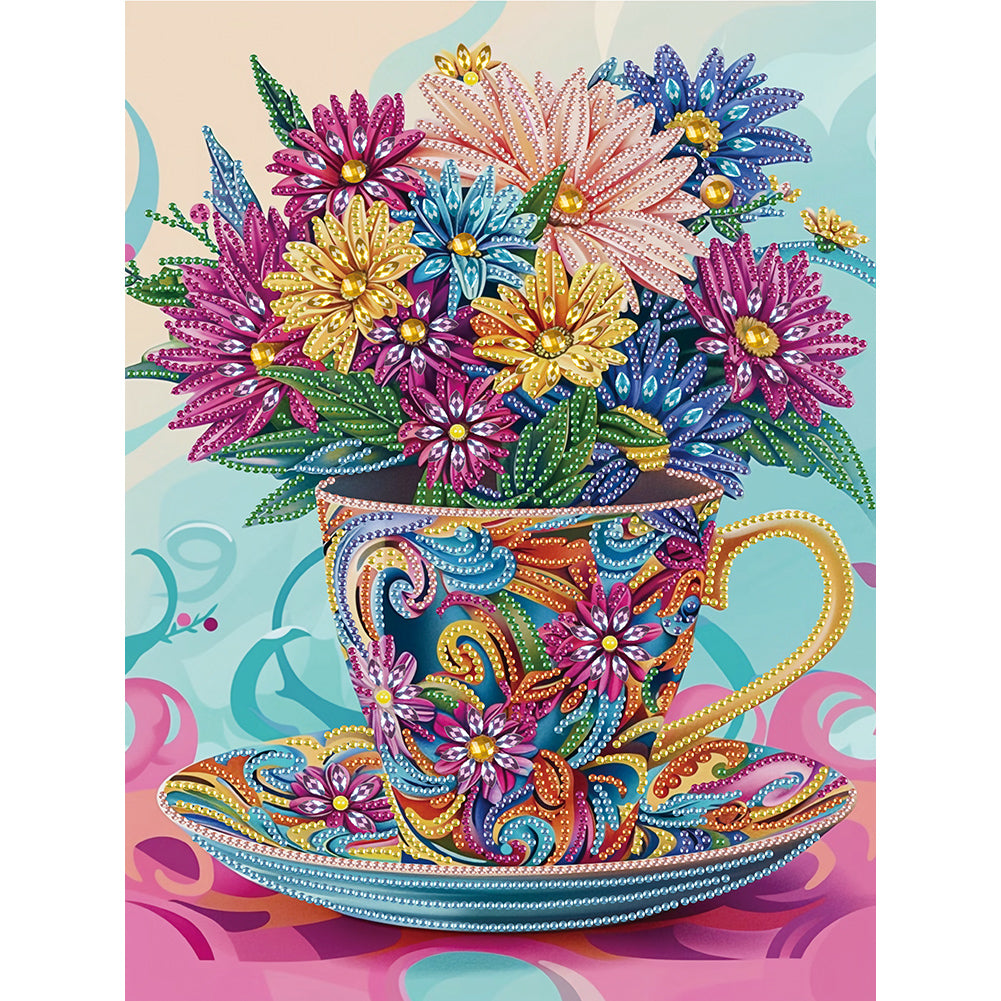 Colorful Bouquet In Water Cup - Partial Special-Shaped Drill Diamond Painting 30*40CM