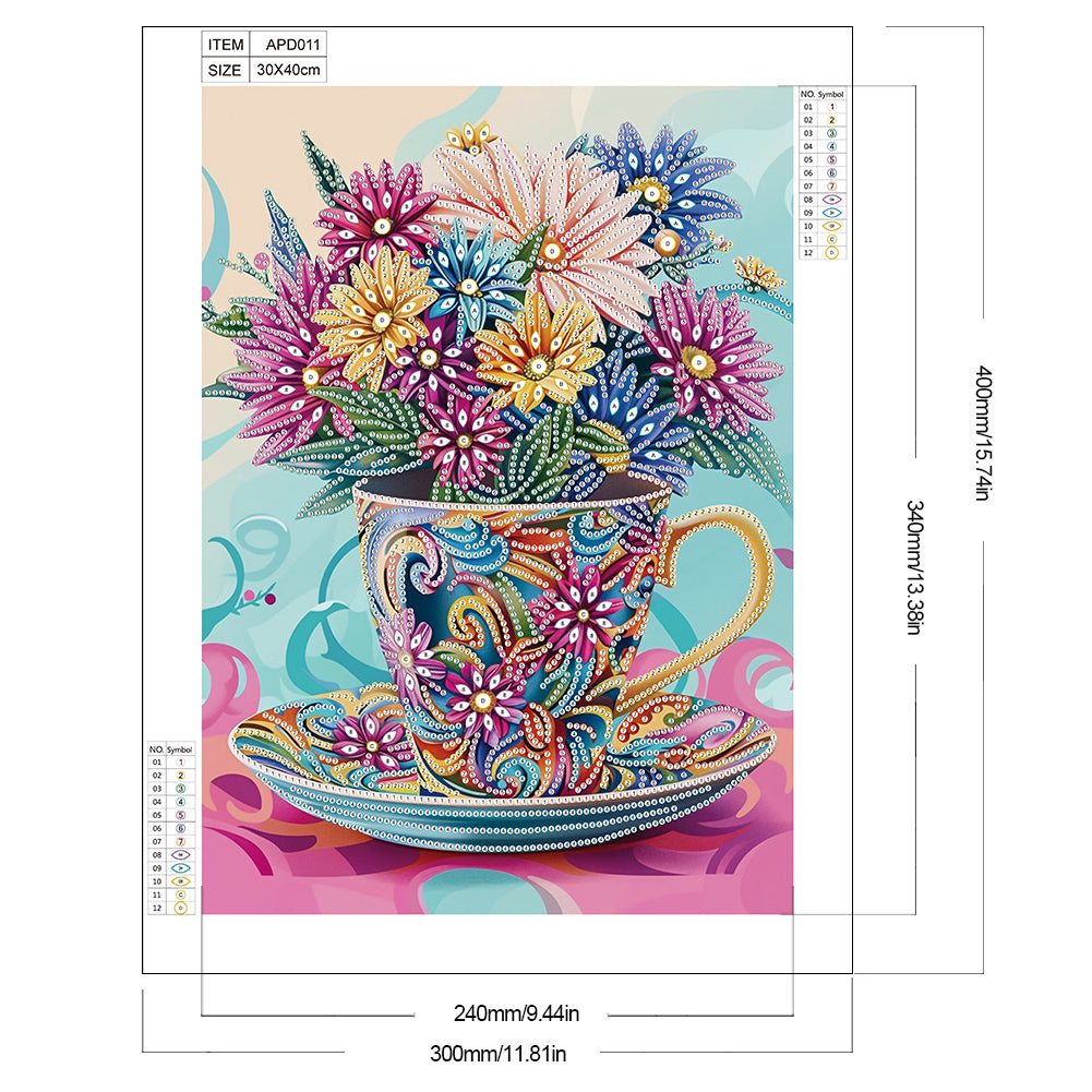 Colorful Bouquet In Water Cup - Partial Special-Shaped Drill Diamond Painting 30*40CM