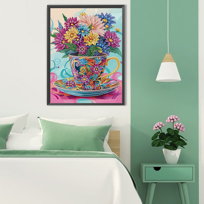 Colorful Bouquet In Water Cup - Partial Special-Shaped Drill Diamond Painting 30*40CM