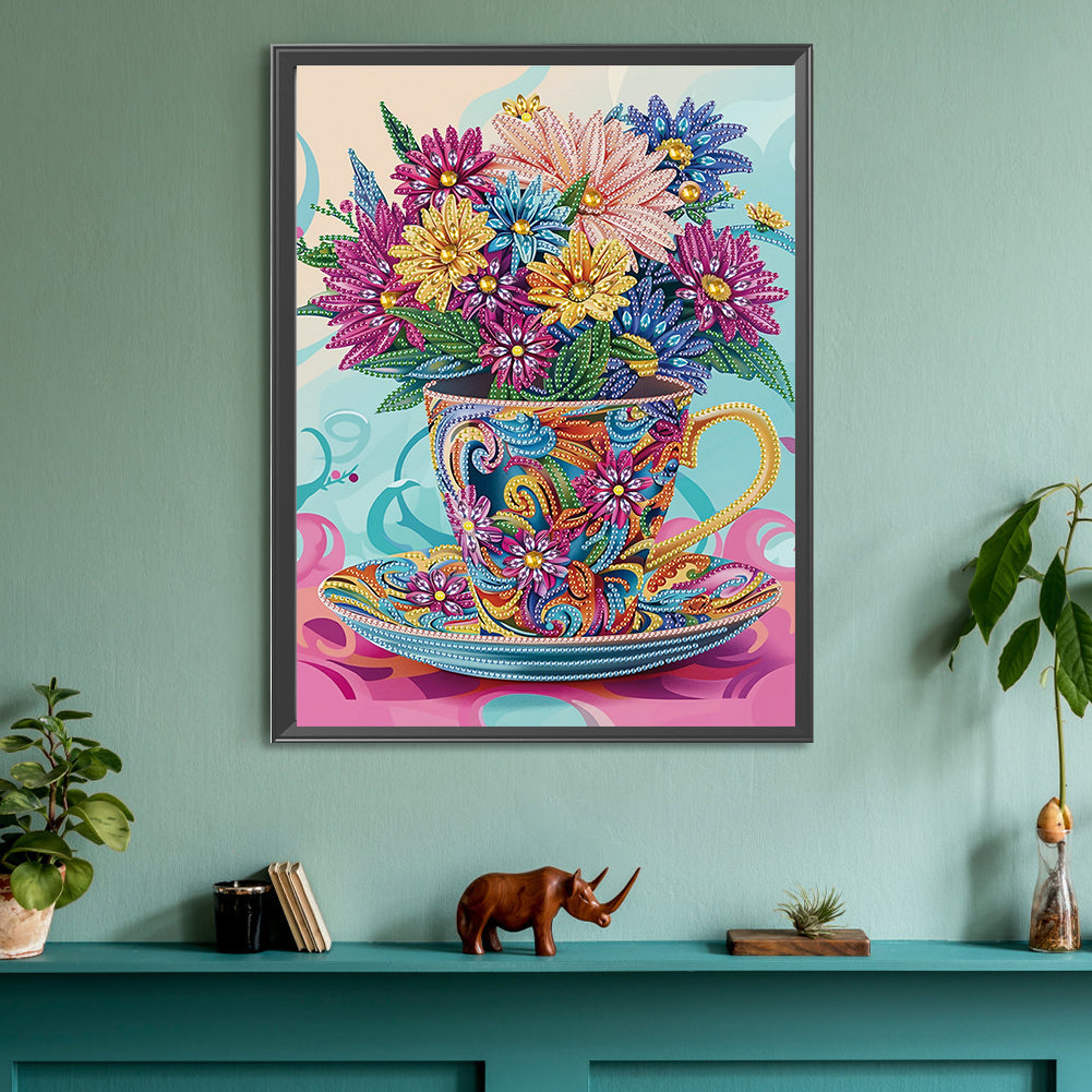 Colorful Bouquet In Water Cup - Partial Special-Shaped Drill Diamond Painting 30*40CM