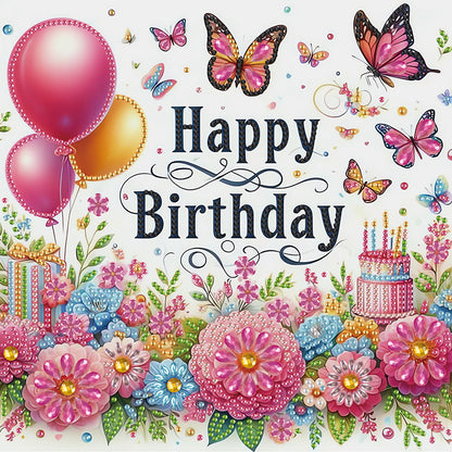 Happy Birthday Flowers And Butterflies - Partial Special-Shaped Drill Diamond Painting 30*30CM