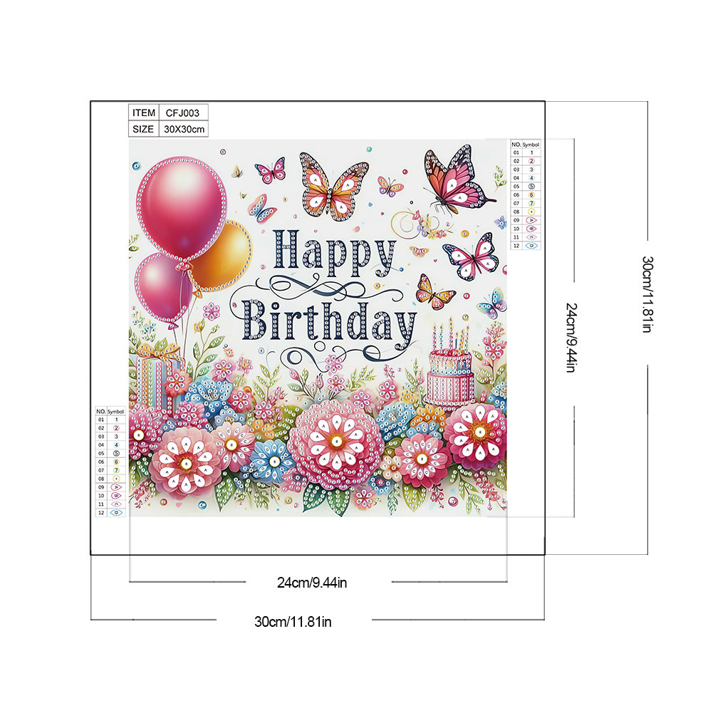 Happy Birthday Flowers And Butterflies - Partial Special-Shaped Drill Diamond Painting 30*30CM