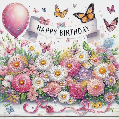 Happy Birthday Flowers And Butterflies - Partial Special-Shaped Drill Diamond Painting 30*30CM