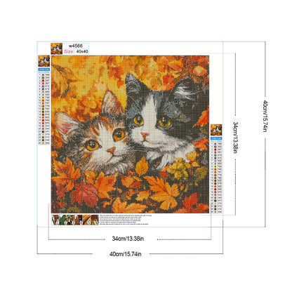 Maple Leaf Pile Of Cats - Full Round Drill Diamond Painting 40*40CM