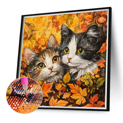 Maple Leaf Pile Of Cats - Full Round Drill Diamond Painting 40*40CM