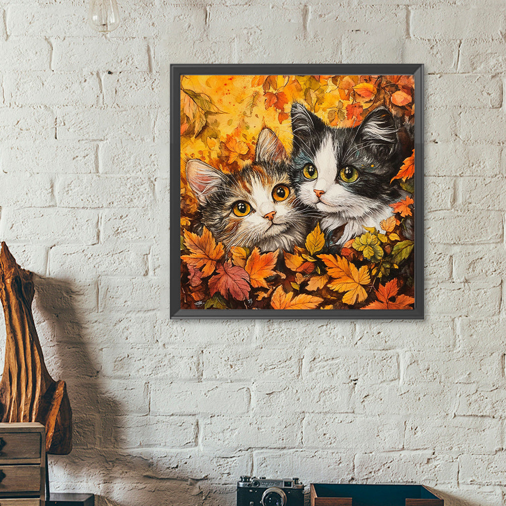 Maple Leaf Pile Of Cats - Full Round Drill Diamond Painting 40*40CM