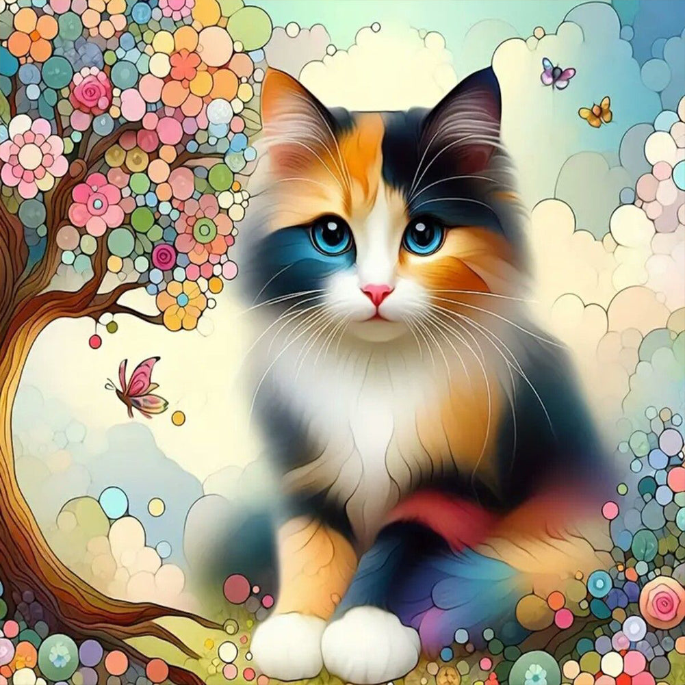 Geometric Tree Liquid Cat - Full Round Drill Diamond Painting 40*40CM