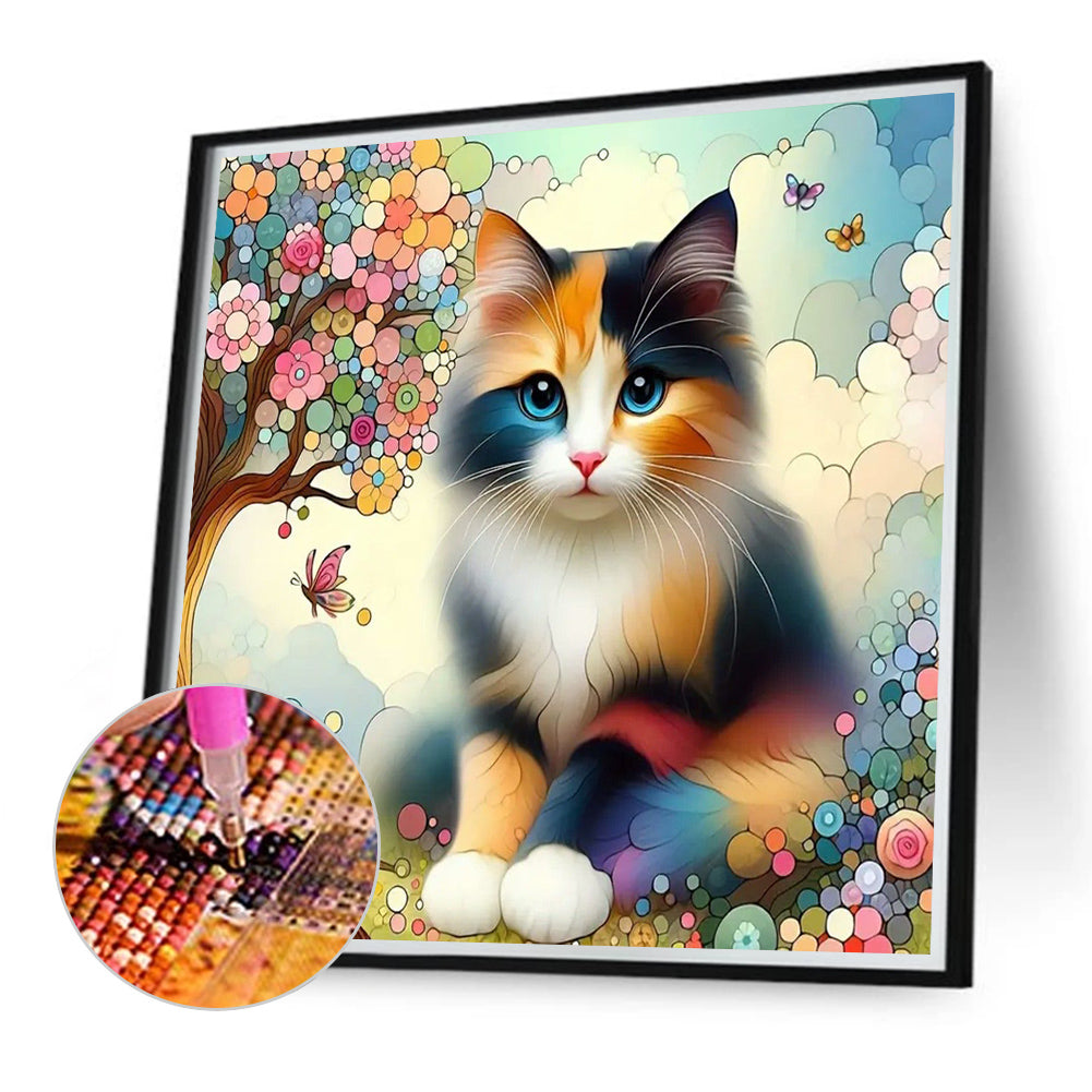 Geometric Tree Liquid Cat - Full Round Drill Diamond Painting 40*40CM