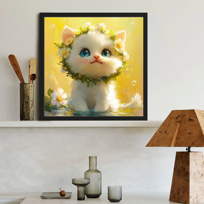 White Cat With Wreath - Full Round Drill Diamond Painting 40*40CM