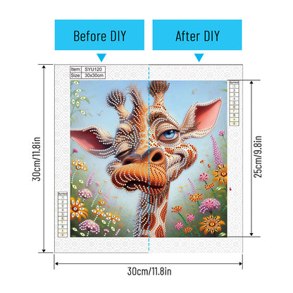 Funny Giraffe - Partial Special-Shaped Drill Diamond Painting 30*30CM