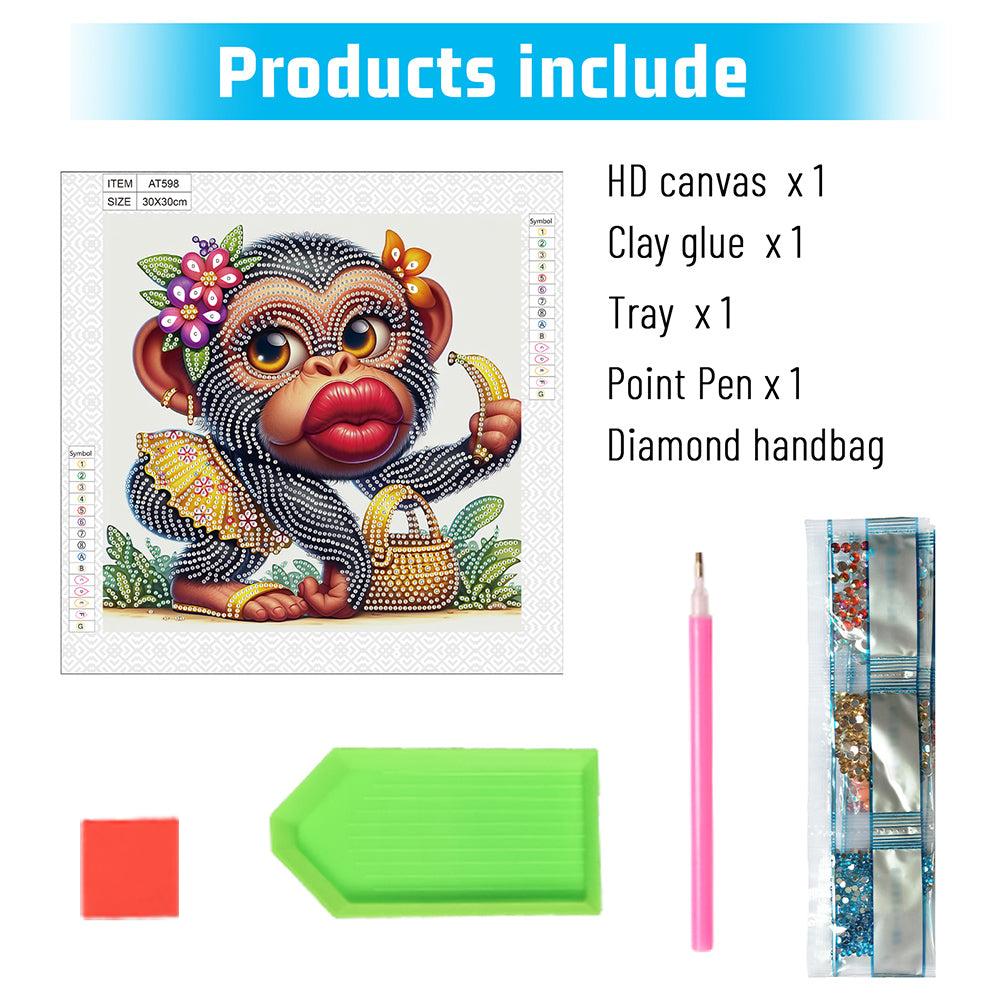 Funny Gorilla - Partial Special-Shaped Drill Diamond Painting 30*30CM